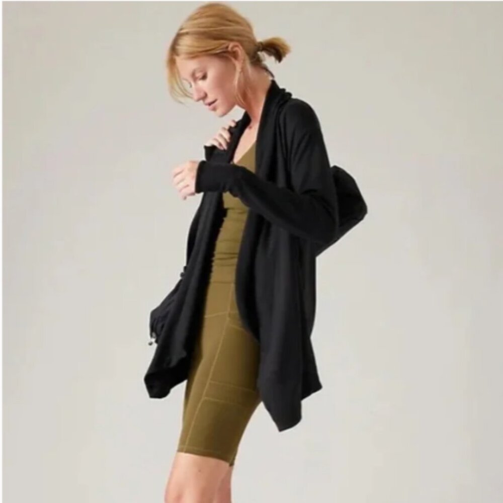 ATHLETA Black POCKETS NIRVANA PRANAYAMA RESTORE WRAP CARDIGAN S
